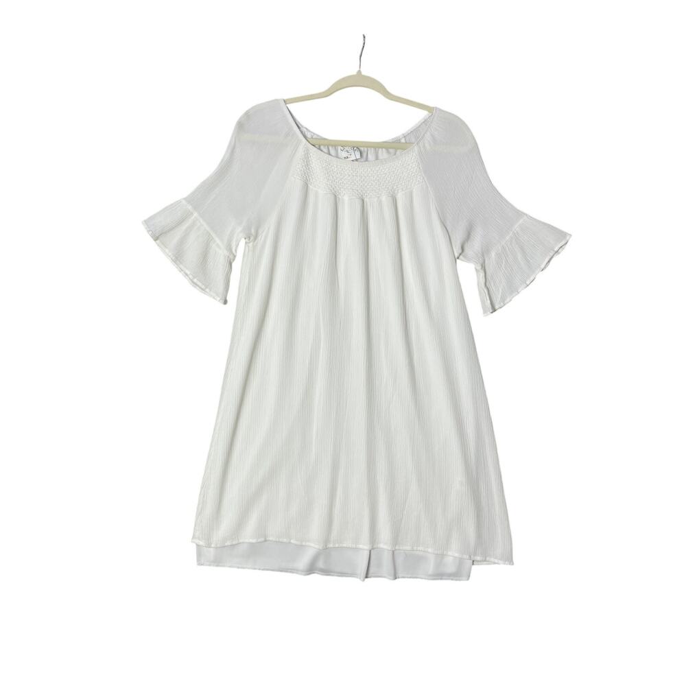 Naif White Flared Bell Short Sleeve Flowy Mini Dress Size Medium Cottagecore